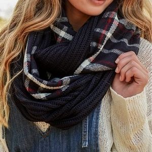 Navy plaid ribbed infinity scarf